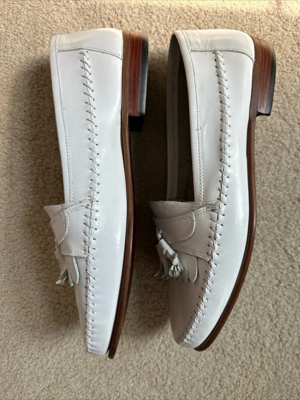Giorgio Brutini White Leather Tassel Kiltie Loafers
